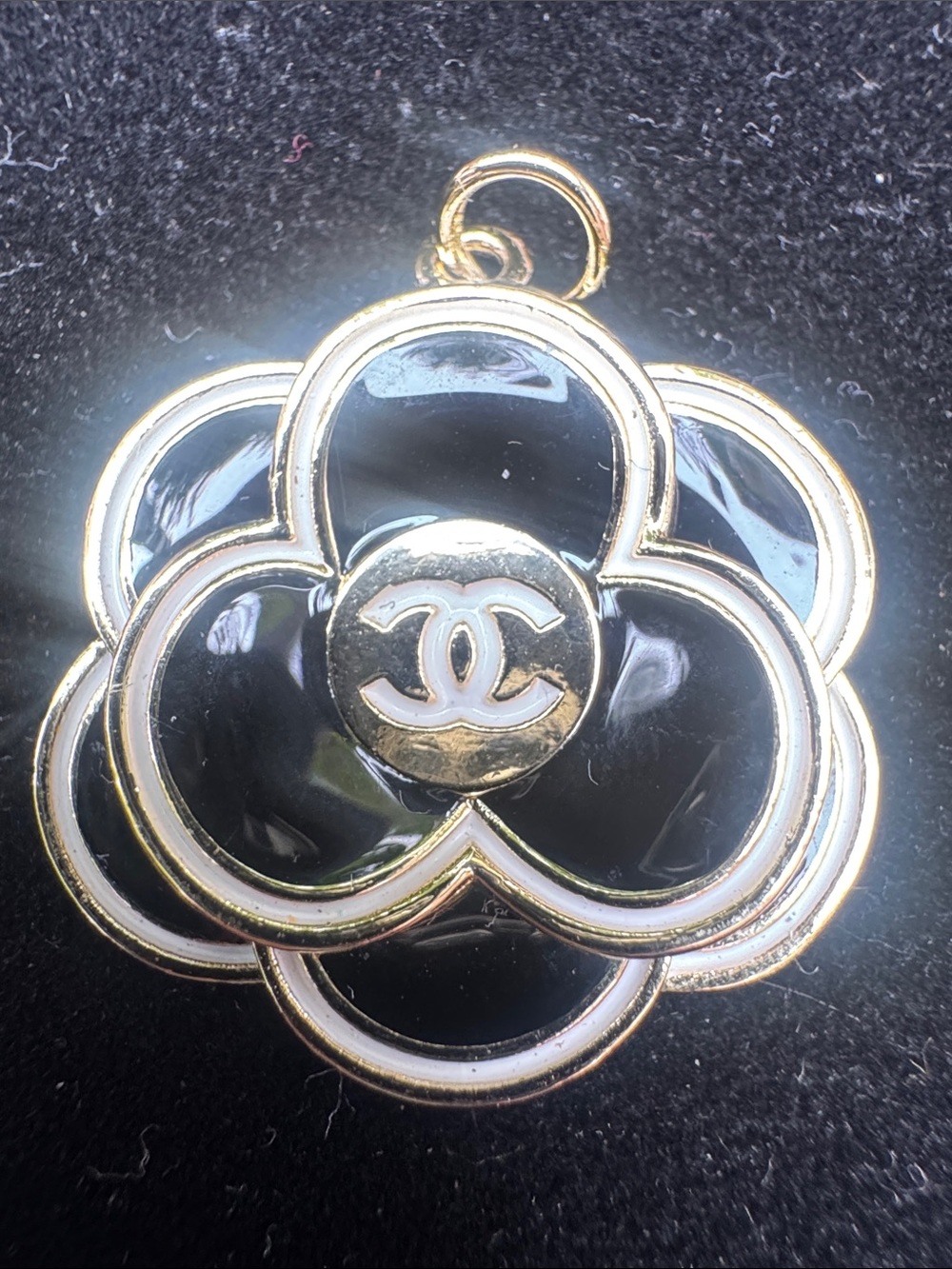 Charm  Black enamel & Gold Camellia Charm
